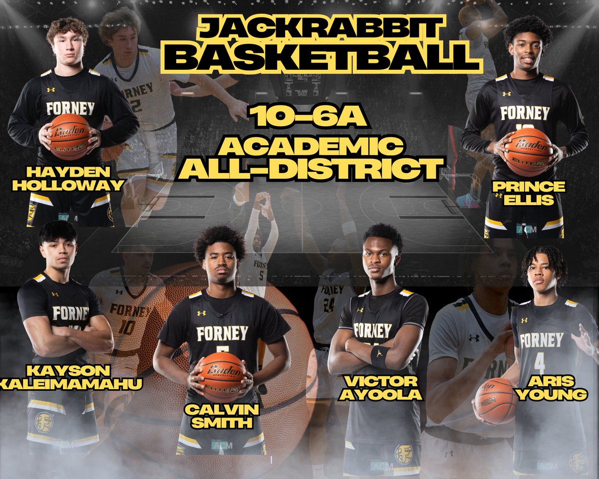 Congrats to our 6 players who qualified for the 10-6A Academic All- District Team!
SO Guard Hayden Holloway
SR Forward Victor Ayoola
SR Guard Prince Ellis
SR Guard Kayson Kaleimamahu
SR Guard Calvin Smith
SR Forward Aris Young

#FTJ

<a href="/ForneyAthletics/">ForneyISDAthletics</a>