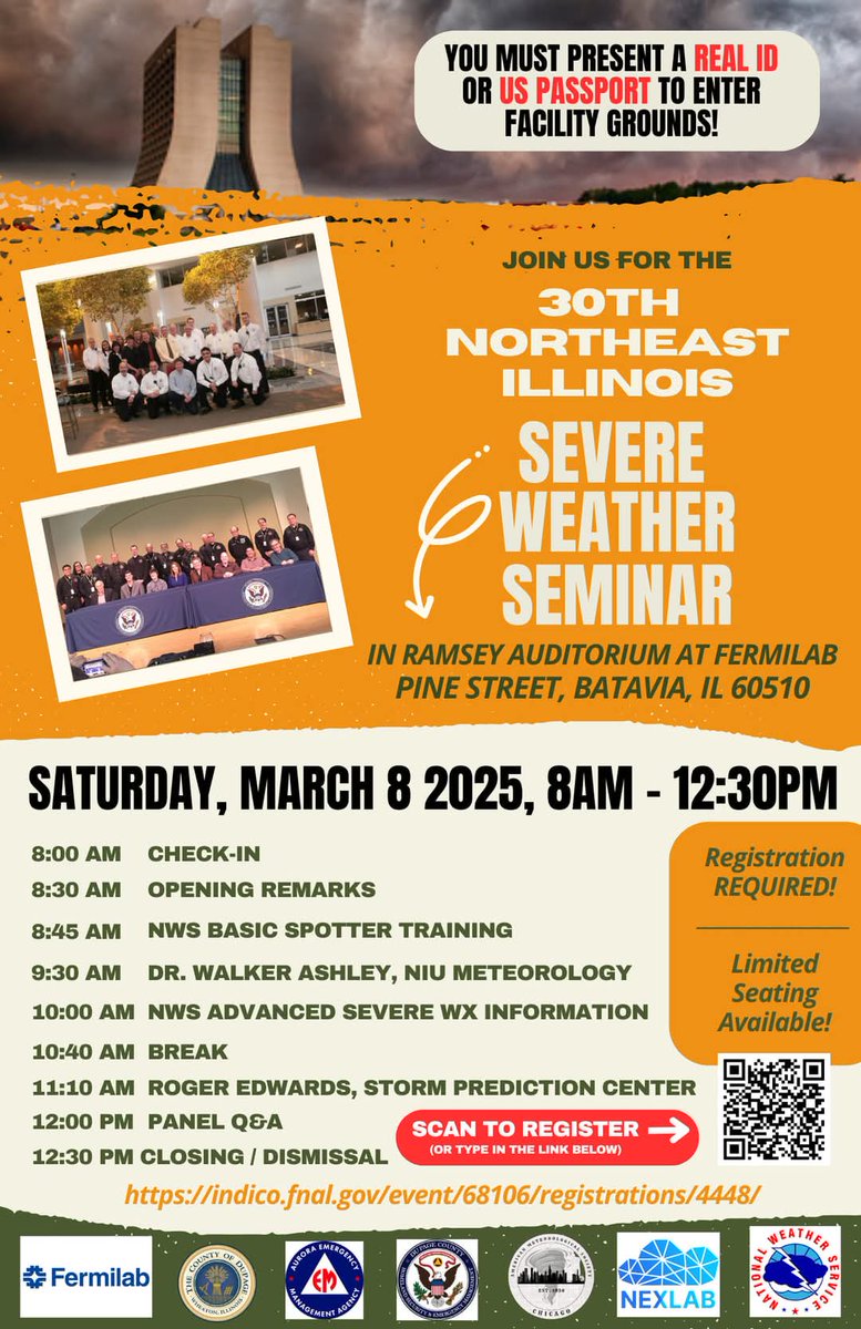 LESS THAN 48 HOURS LEFT TO REGISTER FOR THE SEMINAR! Registration ends tomorrow night.

ITS FREE and REGISTRATION IS REQUIRED!

 ****You also must present a Real ID or US Passport to enter Fermilab Grounds****. See attached flyer.

Register Here: indico.fnal.gov/event/68106/re…