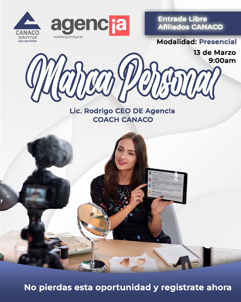 🚀 Potencia tu marca personal con el Lic. Rodrigo, CEO de Agenc!a. 💼✨
✅ Diferénciate en el mercado.
✅ Transmite confianza con tu imagen.
📅 13 de marzo | 🕘 9:00 AM | 🎟️ Entrada libre.
📲 Regístrate aquí 👉 forms.gle/TEZYDzaP17UQNZ…
#MasterClassCANACO
