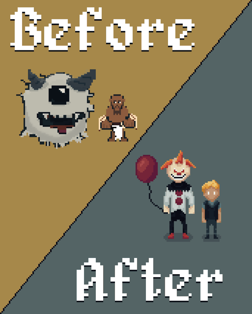 SoDevStudios's tweet photo. Reimagining the look of my game. Going for a different feel with the dark carnival theme!

This is an early mockup of the new character design. Just the start of refining the game's art direction.

#GameDev #IndieGame #DarkCarnival  #PixelArt https://t.co/nQS1Y6KXnB