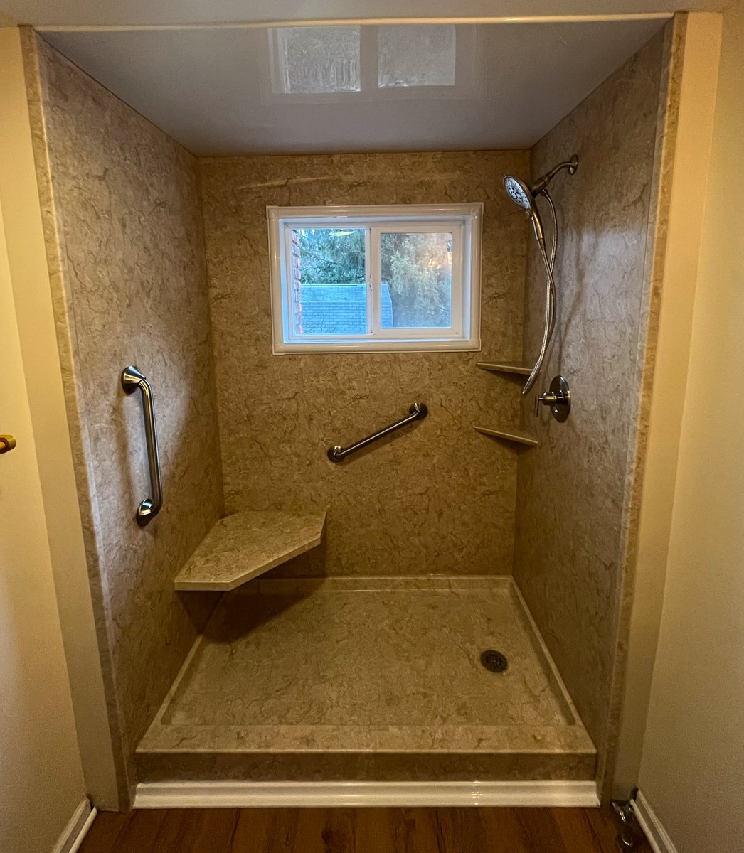SureFixLV's tweet photo. We're thrilled to announce the completion of another beautiful walk-in shower!🚿The homeowner can now shower in safety and comfort, thanks to our expert team!  Call us today to get yours 610-392-0990. #SureFix #BCI https://t.co/PPvhqhB4wa