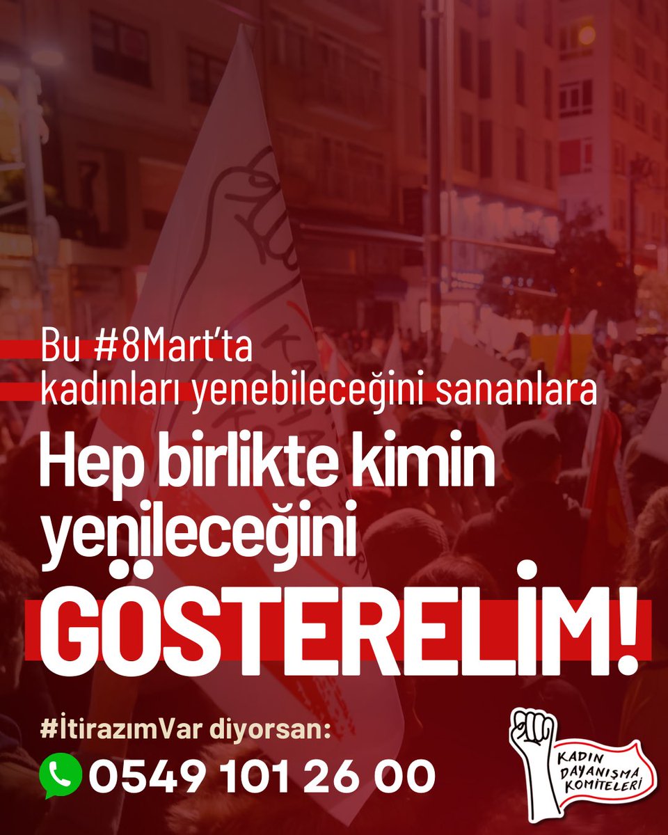 🔺Kadınlar Değil Bu Düzen Değişecek

8 Mart için çağırıyoruz. Gelin itirazım var sesini hep birlikte büyütelim❗️

➡️tkp.org.tr/kdk/kadin-daya…

#kdk #8Mart #8martdünyaemekçikadınlargünü #tkp #itirazımvar