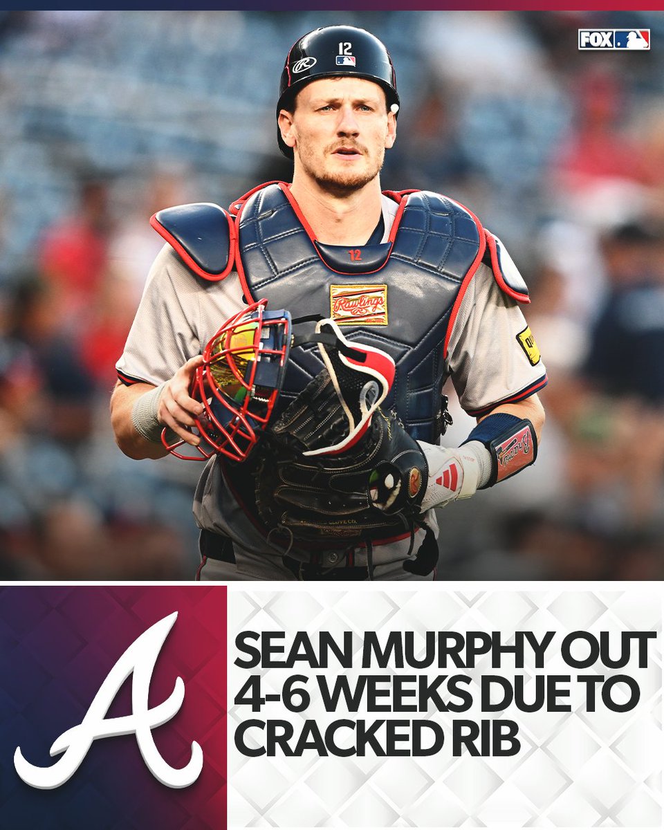 MLBONFOX's tweet photo. Brian Snitker announced that Sean Murphy will be out 4-6 due to a cracked rib https://t.co/FzQq6IxGy9