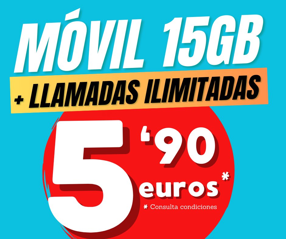 Pueblatel's tweet photo. 📢 ¡No te pierdas esta OFERTA! 📲
💥 Por solo 5,90 €/mes disfruta de: ✅ Llamadas ilimitadas ☎️ ✅ 15 GB de datos móviles 🌐
¡Ahorra como nunca! 🙌
📲 👉 ¿A qué esperas? Haz el cambio ahora y empieza a disfrutar.
#TarifaIncreíble #ConexiónSinLímites #AhorraConNosotros https://t.co/ql4oSB4MzT