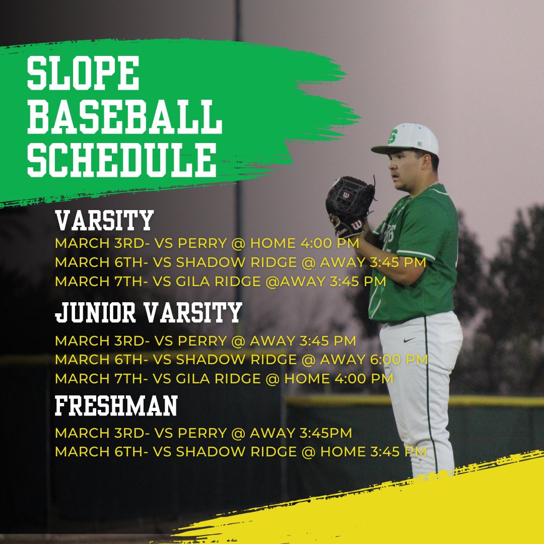 A big week for our #slopebaseball teams as we officially kick off the season! GOOD LUCK to all three teams. Please note that schedules change so always revert back to the official schedule LINKED IN BIO! #sunnyslopebaseball #govikings