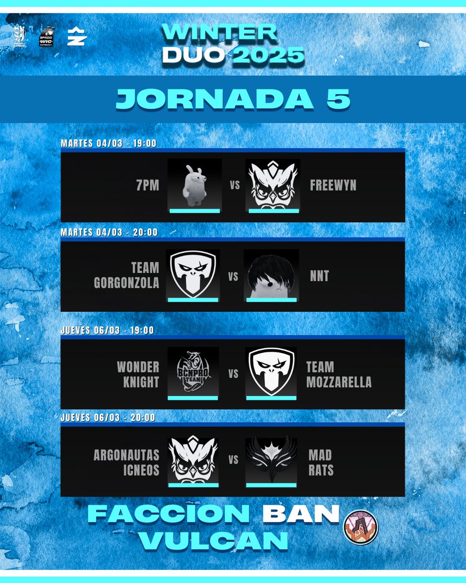 ❄️Semana Winter❄️

Mañana volvemos a la arena🏟️
Aquí el calendario semanal de WINTER DUOS 2025 para la última semana de Fase Regular👥
Se deciden las plazas y orden de Playoffs!

🗓️Martes 04 &amp; Jueves 06
⏰19H CET
📺twitch.com/imcharm3d
🎙️<a href="/charmedWW/">Charmed</a>

#spazioWICsupremacy