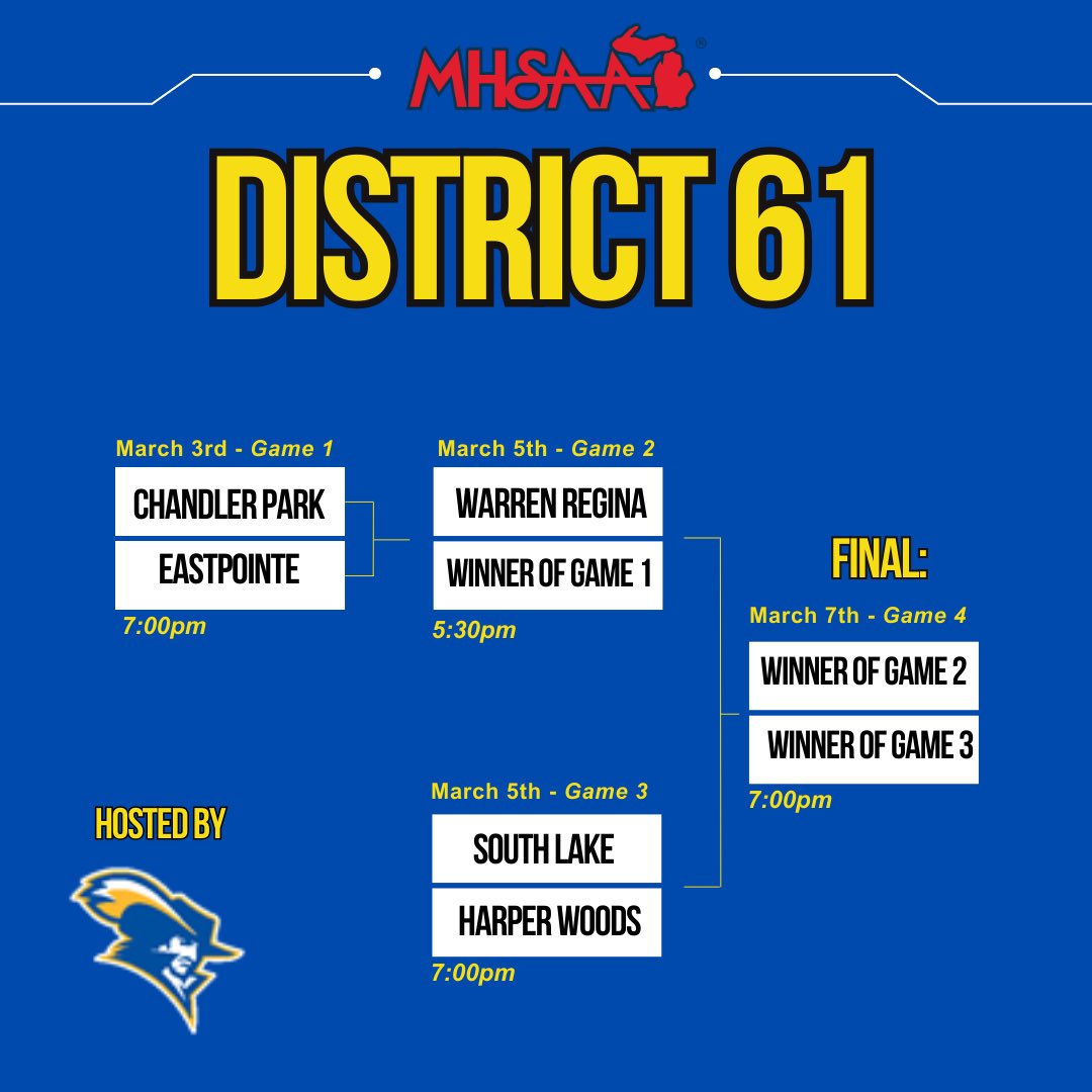 📢 District 61 Girls Basketball Schedule 🏀

Here is the schedule for District 61.

📌 Entry Fee: $7  
🚫 No Passes Accepted
⚠️ Prohibited Items:No ski masks, weapons, or outside food allowed.  

We appreciate your cooperation and look forward to an exciting tournament 🏀