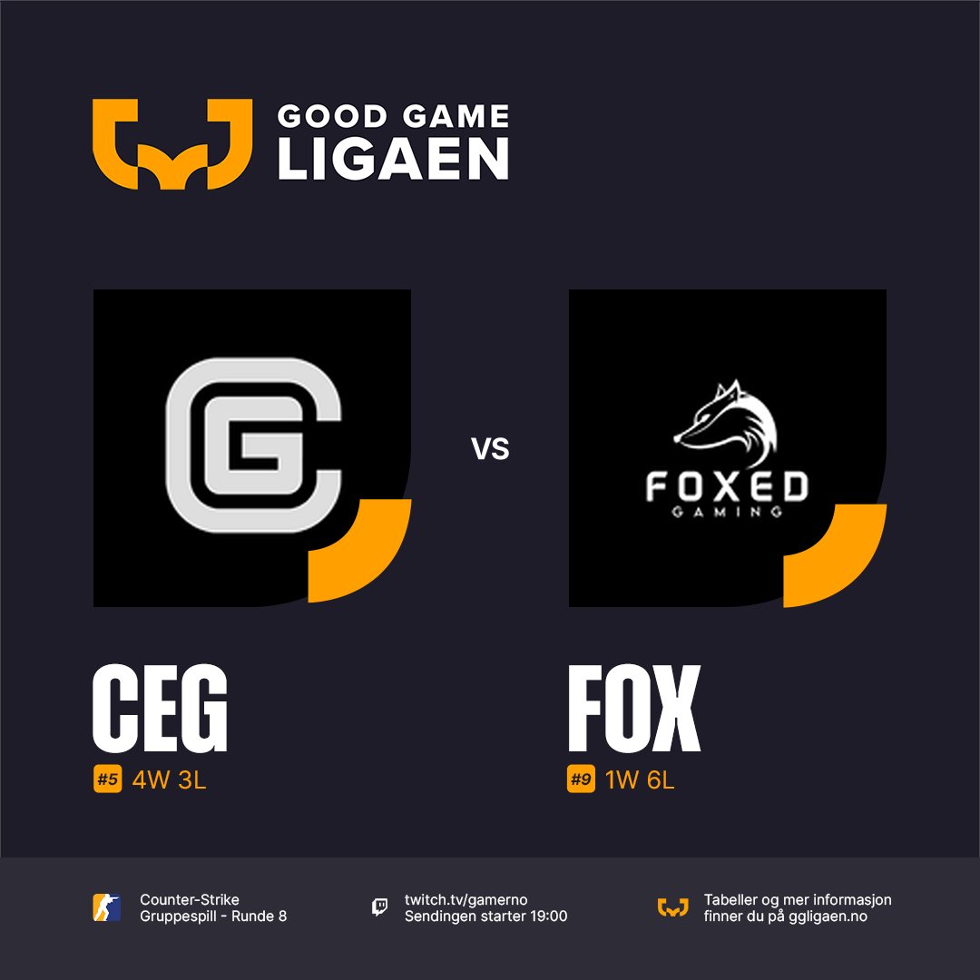 Good Game-ligaen (@ggligaen) on Twitter photo Kampen om overlevelse for <a href="/foxedgg/">Foxed Gaming</a>, klarer de å slå <a href="/Centergaming_/">Centergaming</a> i dagens kamp?
🆚 Center Gaming vs Foxed
🕖 19:00
📺 twitch.tv/gamerno Kampen om overlevelse for <a href="/foxedgg/">Foxed Gaming</a>, klarer de å slå <a href="/Centergaming_/">Centergaming</a> i dagens kamp?
🆚 Center Gaming vs Foxed
🕖 19:00
📺 twitch.tv/gamerno
