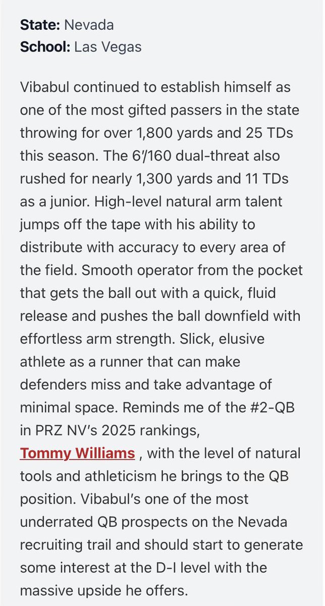 Tanner Vibabul (@tanner_vibabul) on Twitter photo Thank you for the write up! <a href="/PrepRedzoneNV/">Prep Redzone Nevada</a>
<a href="/coachtf/">tony franklin</a> <a href="/BGR8_ISI/">B-GR8</a> <a href="/almaliknj/">Malik Hausman</a> <a href="/DGS_4ya/">Darrius G. Smith</a> <a href="/phase1football/">Donte Jasames, Phase1 Recruiting</a> Thank you for the write up! <a href="/PrepRedzoneNV/">Prep Redzone Nevada</a>
<a href="/coachtf/">tony franklin</a> <a href="/BGR8_ISI/">B-GR8</a> <a href="/almaliknj/">Malik Hausman</a> <a href="/DGS_4ya/">Darrius G. Smith</a> <a href="/phase1football/">Donte Jasames, Phase1 Recruiting</a>