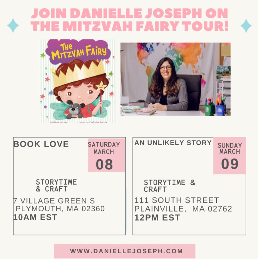 Boston area friends, I’ll be in town sharing The Mitzvah Fairy this weekend. I hope you can join me in spreading some joy and supporting a couple of local independent bookstores! 😊