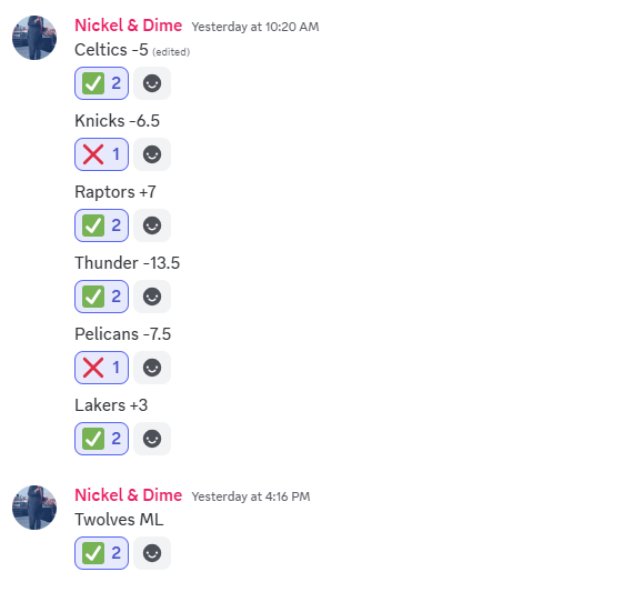NickelAndDime24's tweet photo. We dont win every game, everyday. But we do pretty damn good.

All posted for FREEEE in the discord. Come join a winning team. Our tennis expert, @BuriedLivingRL will have Indian Wells picks starting soon 👀👀

#sportcoin #IndianWells #GamblingX #NBA #NBAPicks https://t.co/QoVpQRsnt8