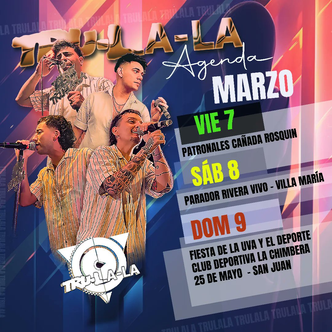 nesperoiak's tweet photo. Agenda del finde que se viene!! Esto es Trula papa!!!
#agendatrulalera
#trulala
#Cordoba
#cuarteteros https://t.co/NGo3S9enDg
