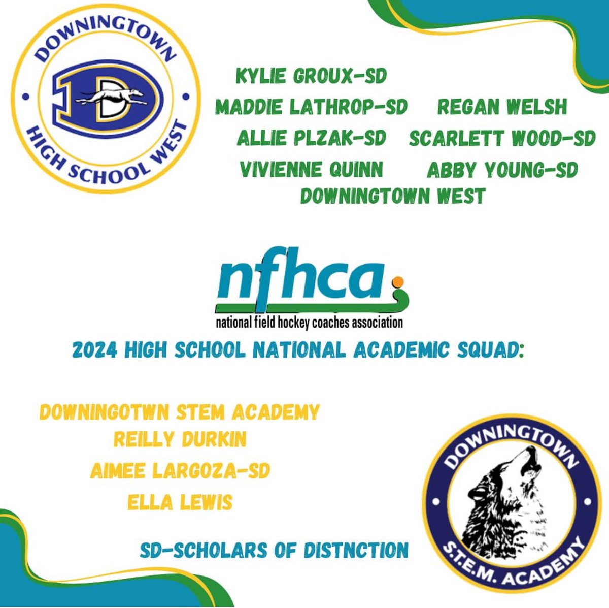 This list is made up of juniors and seniors with a cumulative GPA of 3.5 or higher. Additionally, students with SD next to their names are recognized for achieving a 3.9 or higher! Awesome job!!