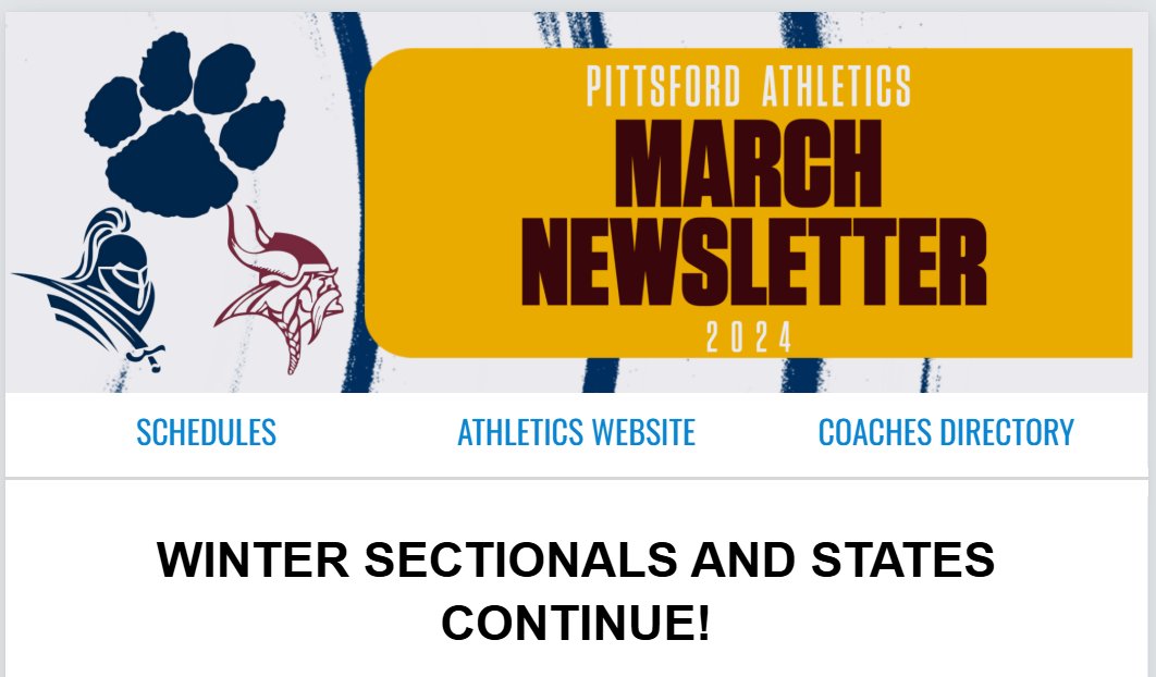 Check out the <a href="/PCSDAthletics/">Pittsford Athletics</a> March Newsletter. Great information on Winter Sectionals and States, Spring start dates, new varsity hires, Fall 2025 start dates and more. #PittsfordPride

view.gogipper.com/page/2747267