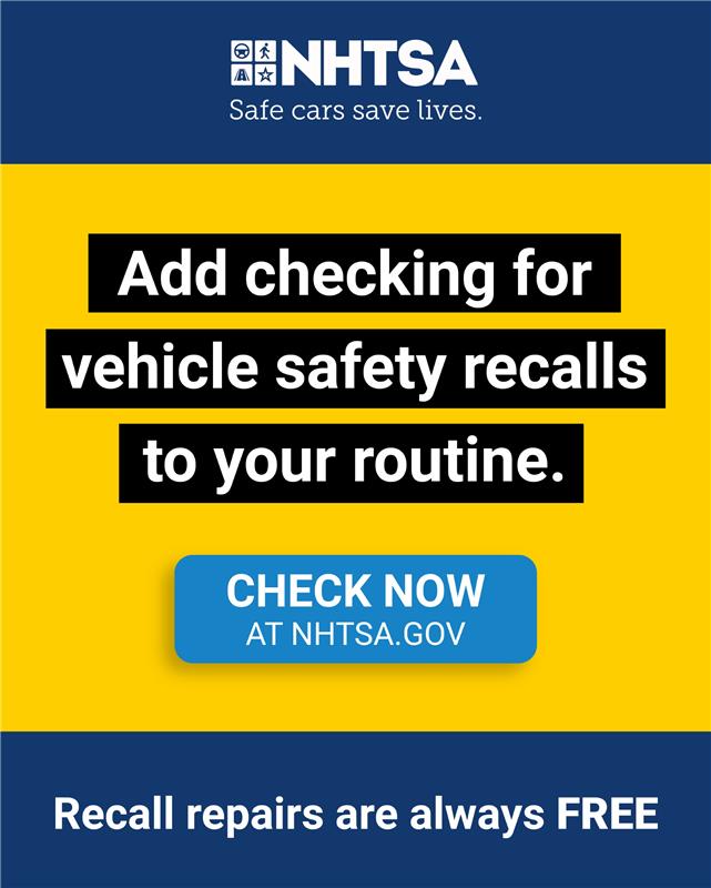 This week is Vehicle Safety Recalls week, so be sure to go to bit.ly/4koflrp to find out if you have an open safety recall. Remember, they are always free to repair.