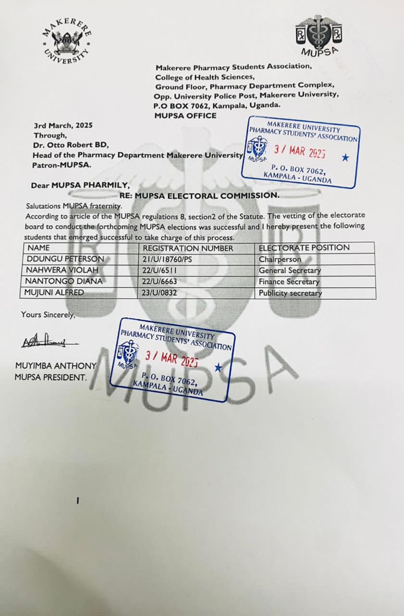 Behold the 2025/2026 MUPSA electoral commission