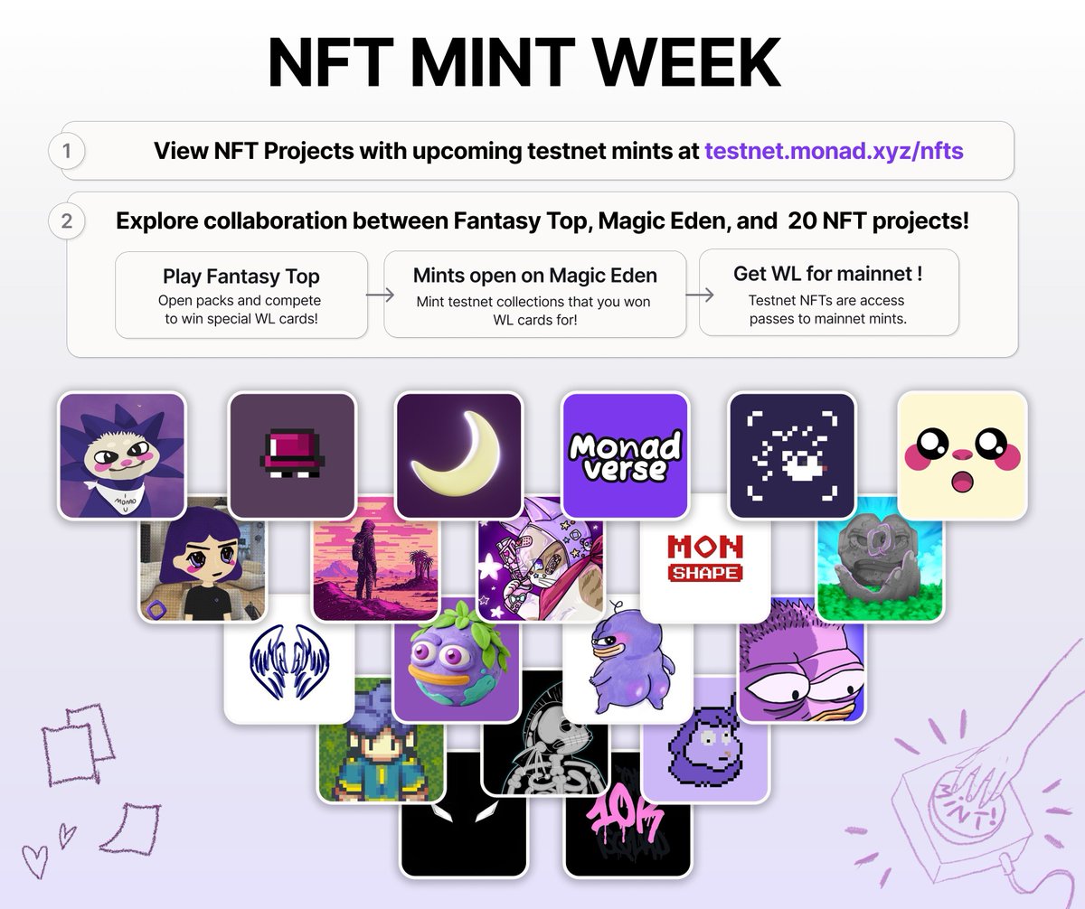 🟣 NFT WEEK ON MONAD TESTNET! 🟣 March 3-9 is about jpegs. What does this  mean? Let me break down the collab between @FantasyTop, @MagicEden, and 20  Monad NFT projects - plus