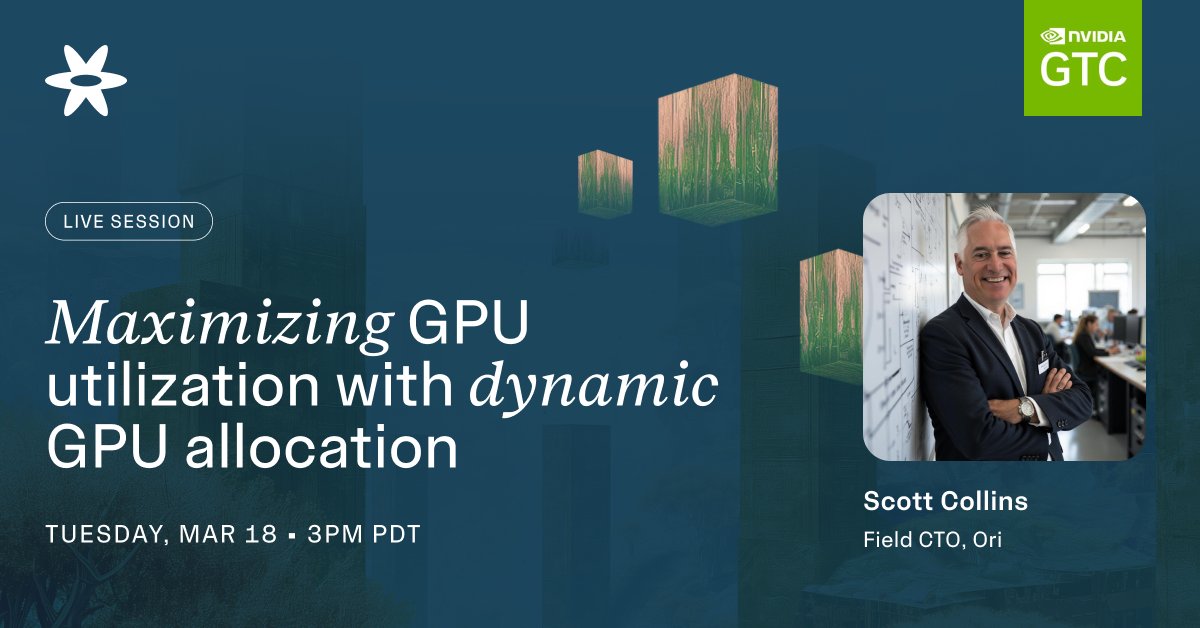 origlobalcloud's tweet image. Join Scott Collins from Ori at NVIDIA GTC for a must-attend session on “Maximizing GPU Utilization with Dynamic GPU Allocation”.
📅 March 18th
🕒 3 PM PT
📍San Jose, California
Add to your GTC Schedule: nvidia.com/gtc/session-ca…