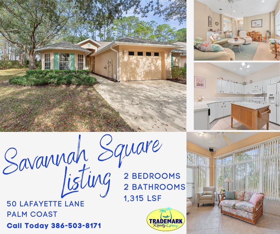 ⭐️LISTING IN SAVANNAH SQUARE⭐️   
📍50 LAFAYETTE LN, PALM COAST   Listed For $289,900
🛌 2 Beds 🛁 2 Baths | 👪 1,315 Sq ft | 🏡 Built 2001
2 Bedroom Townhouse Nestled In The Quiet Streets Of Savannah Square.  
For More Info ☎️ 386-503-8171 or Visit 👉 buff.ly/XBJlNlL