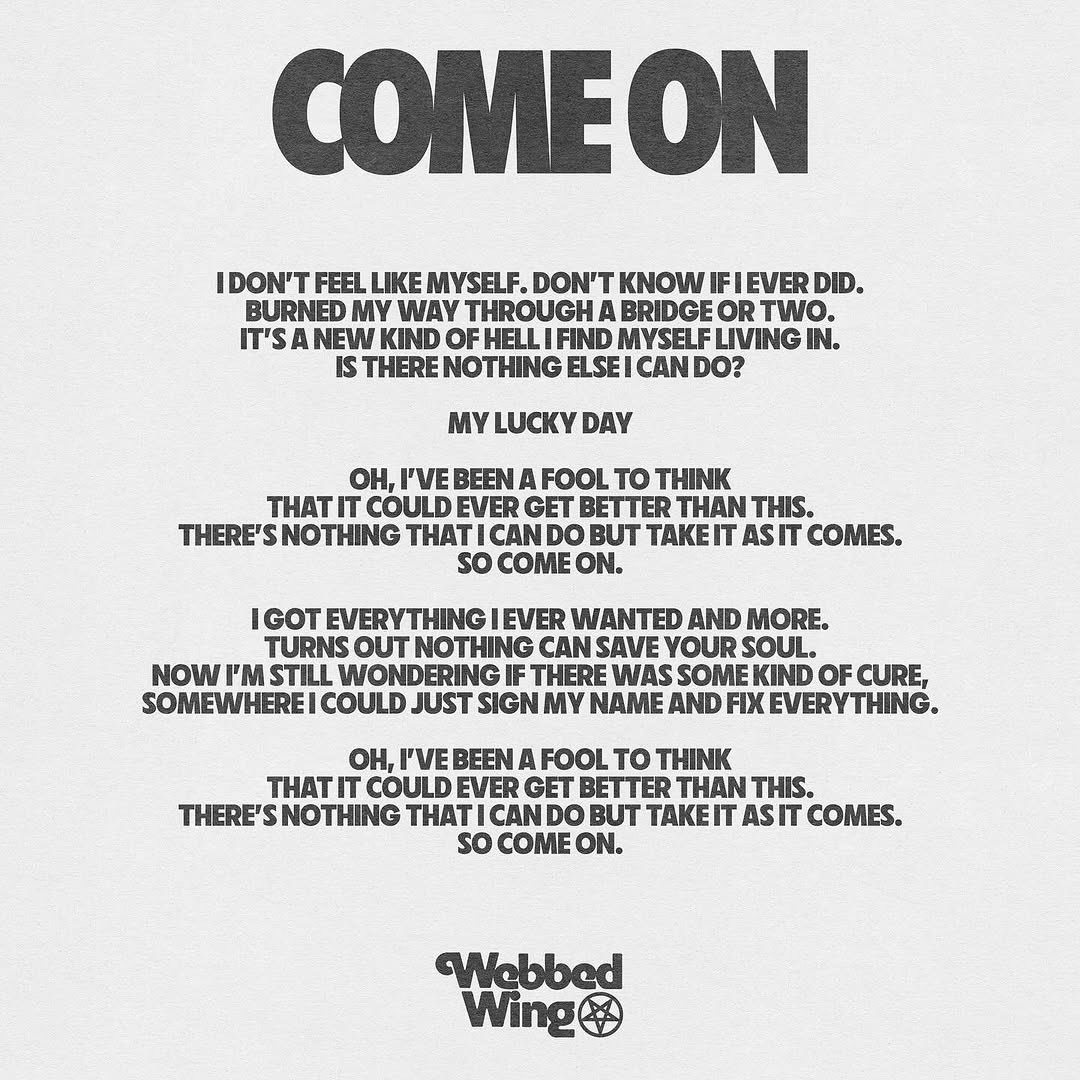 NO EARBUDS! (@noearbuds) on Twitter photo NEW <a href="/webbedwing/">Webbed Wing</a> song out now! Stream “Come On” 🔥Created alongside longtime collaborator and Grammy-Award nominated producer <a href="/willyipmusic/">Will Yip</a>, “Come On” captures the energy of a band at the peak of their craft, displaying Webbed Wing’s commitment to creating emotionally-charged, NEW <a href="/webbedwing/">Webbed Wing</a> song out now! Stream “Come On” 🔥Created alongside longtime collaborator and Grammy-Award nominated producer <a href="/willyipmusic/">Will Yip</a>, “Come On” captures the energy of a band at the peak of their craft, displaying Webbed Wing’s commitment to creating emotionally-charged,