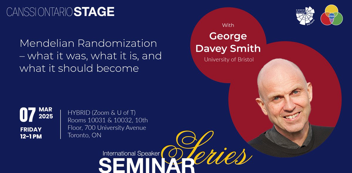 STAGE (@canssiontstage) on Twitter photo Join us to hear from Dr. George Davey Smith from <a href="/BristolUni/">University of Bristol</a> on "Mendelian Randomization – what it was, what it is, and what it should become."
🗓️ March 7, 2025 | 12-1 pm ET | bit.ly/4ke7DjK | Open to all
<a href="/mendel_random/">george davey smith</a> #StatisticalGenetics #GeneticEpidemiology #STAGE Join us to hear from Dr. George Davey Smith from <a href="/BristolUni/">University of Bristol</a> on "Mendelian Randomization – what it was, what it is, and what it should become."
🗓️ March 7, 2025 | 12-1 pm ET | bit.ly/4ke7DjK | Open to all
<a href="/mendel_random/">george davey smith</a> #StatisticalGenetics #GeneticEpidemiology #STAGE