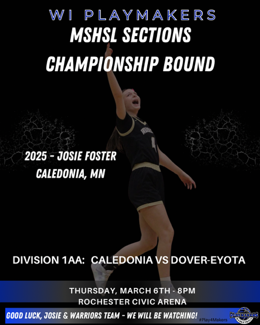 Wisconsin Playmakers (@playmkrsgirls) on Twitter photo Good luck to <a href="/josie_foster/">josie foster</a> and her <a href="/CaledoniaCourt/">Caledonia Girls Court Club</a> team as they look to punch their ticket to state! Good luck to <a href="/josie_foster/">josie foster</a> and her <a href="/CaledoniaCourt/">Caledonia Girls Court Club</a> team as they look to punch their ticket to state!