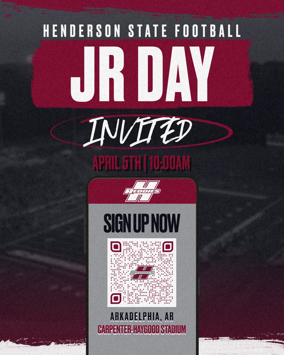 Cj Daughtry (@daughtrycj3) on Twitter photo Grateful to receive an invite to Henderson State Junior Day!!!
Thanks to Coach <a href="/EJLASSITER/">𝙀𝙫𝙖𝙣 𝙇𝙖𝙨𝙨𝙞𝙩𝙚𝙧</a> !!! <a href="/CoachMorrisLOE1/">Coach Morris</a> <a href="/CoachAllenHC/">Courtney Allen</a> <a href="/HornJagsRecruit/">Horn Jags Football</a> <a href="/tajakaha/">Larry Wheeler</a> <a href="/CoachLoy_/">Scott Loy</a> !!! #recruitJFL Grateful to receive an invite to Henderson State Junior Day!!!
Thanks to Coach <a href="/EJLASSITER/">𝙀𝙫𝙖𝙣 𝙇𝙖𝙨𝙨𝙞𝙩𝙚𝙧</a> !!! <a href="/CoachMorrisLOE1/">Coach Morris</a> <a href="/CoachAllenHC/">Courtney Allen</a> <a href="/HornJagsRecruit/">Horn Jags Football</a> <a href="/tajakaha/">Larry Wheeler</a> <a href="/CoachLoy_/">Scott Loy</a> !!! #recruitJFL