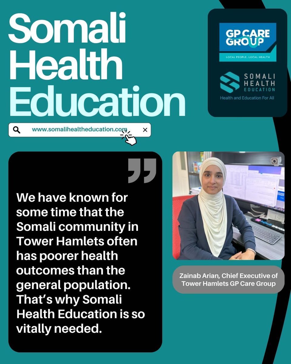 A vital platform to support better health outcomes for the Somali community in Tower Hamlets.

💬 See what our CEO, Zainab Arian, has to say: buff.ly/tIa0AsD 

#SomaliHealthEducation #HealthForAll #CareGroup