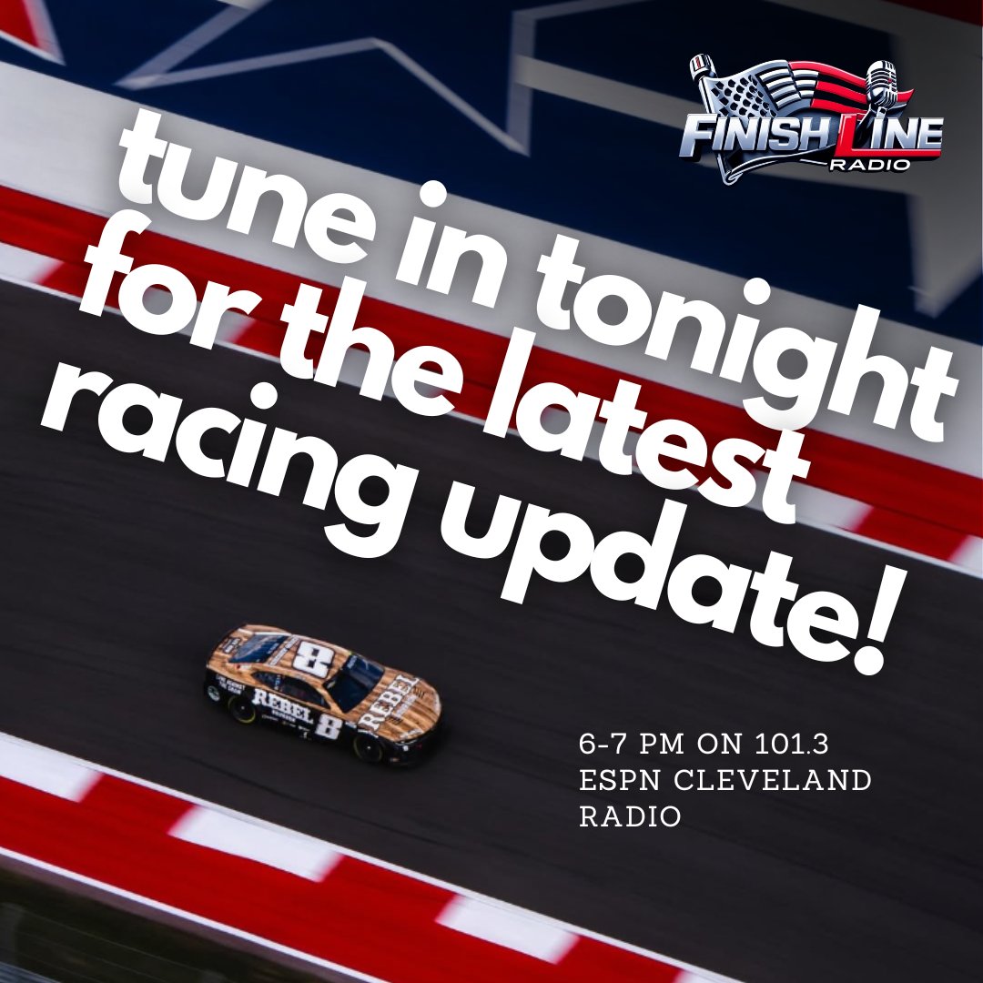 finishlineradio's tweet image. 🏎️ Tune in TONIGHT from 6-7pm on 101.3 ESPN Cleveland Radio for race recaps, expert analysis, and all the latest NASCAR headlines.  

Can’t listen live? No problem! Catch up anytime on Apple Podcasts, Amazon Music, and Spotify. 🏁  

#FinishLineRadio #NASCAR #RaceTalk