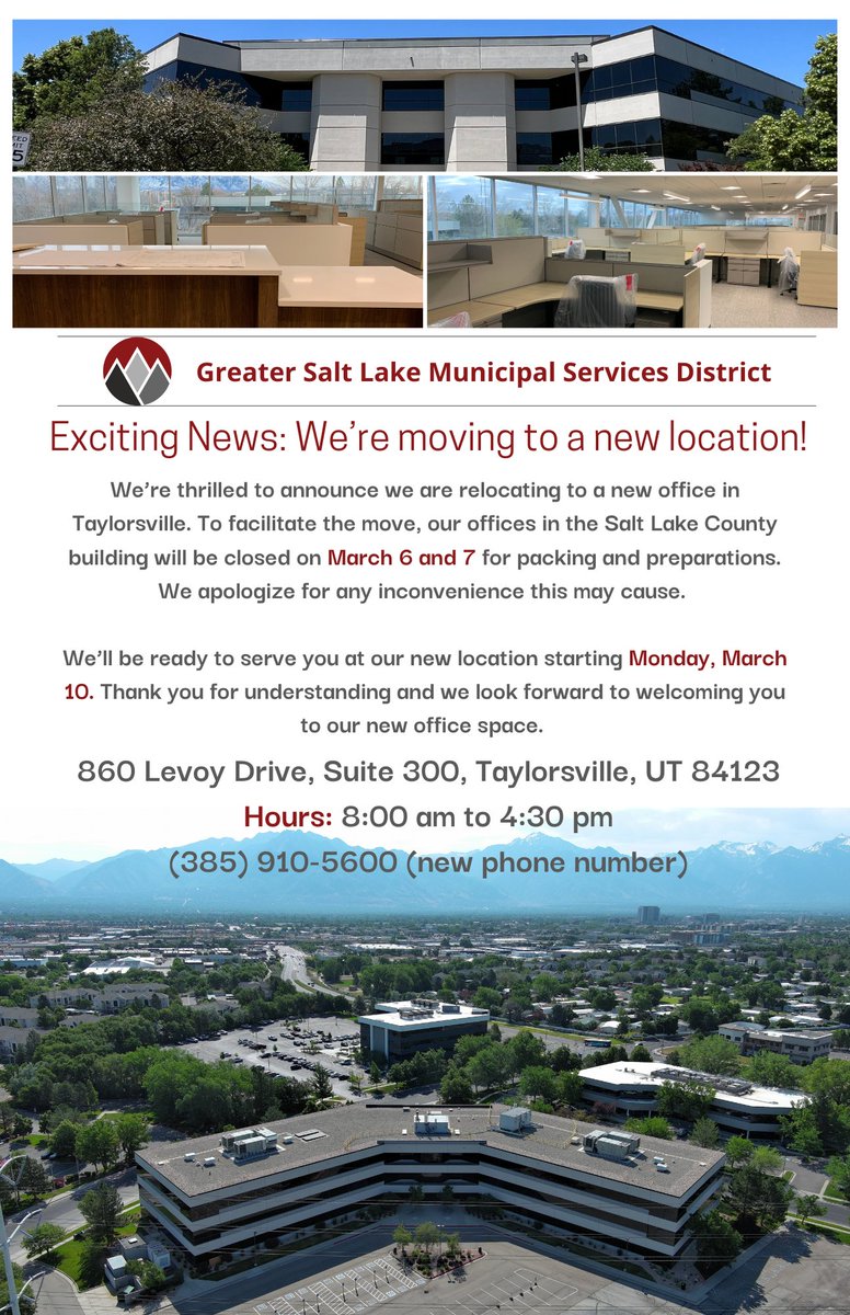 The MSD is relocating offices to Taylorsville. We will be closed on Thursday and Friday this week! March 6 &amp; 7
Our new office will be open on Monday, March 10