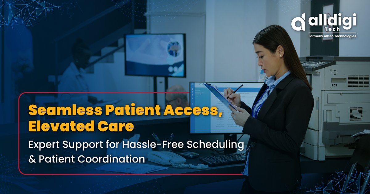 From appointment scheduling to insurance verification, our Patient Access services ensure smooth operations, reduced costs, and enhanced patient satisfaction. Visit alldigitech.com/healthcare/ to know more.
#PatientAccess #HealthcareSupport #MedicalScheduling #PatientExperience