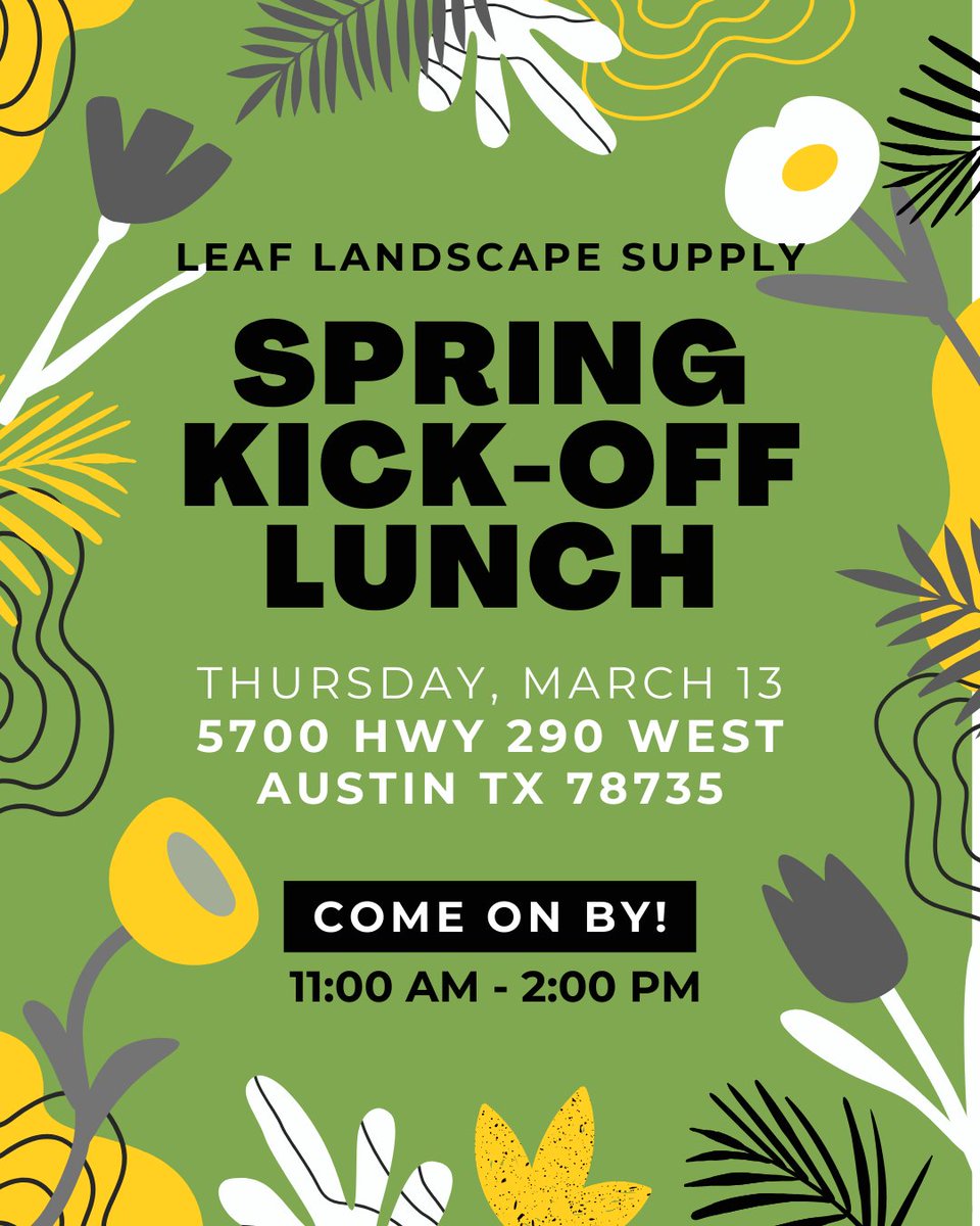 leaflandscape_'s tweet image. Spring has sprung at Leaf! 🌸 Join us for our Spring Kick-Off Lunch, open to the public - next week, March 13th! 🌼✨Come celebrate the season of growth with us! Let&apos;s make this spring unforgettable! 🌷💚 
#SpringKickOff #PlantNursery #GardeningFun #SpringIsHere #AustinThingsToDo