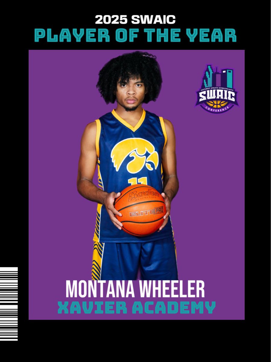 The SWAIC (@theswaic) on Twitter photo The 2025 SWAIC Player of the Year!
<a href="/6Montanaw/">Montana Wheeler</a> (<a href="/xaviertxhoops/">Xavier Academy</a>)
Leading the conference in scoring & assists, <a href="/BradleyUMBB/">Bradley Basketball</a> signee Montana Wheeler had capped off an incredible senior season leading his team to an undefeated regular season record. The 2025 SWAIC Player of the Year!
<a href="/6Montanaw/">Montana Wheeler</a> (<a href="/xaviertxhoops/">Xavier Academy</a>)
Leading the conference in scoring & assists, <a href="/BradleyUMBB/">Bradley Basketball</a> signee Montana Wheeler had capped off an incredible senior season leading his team to an undefeated regular season record.