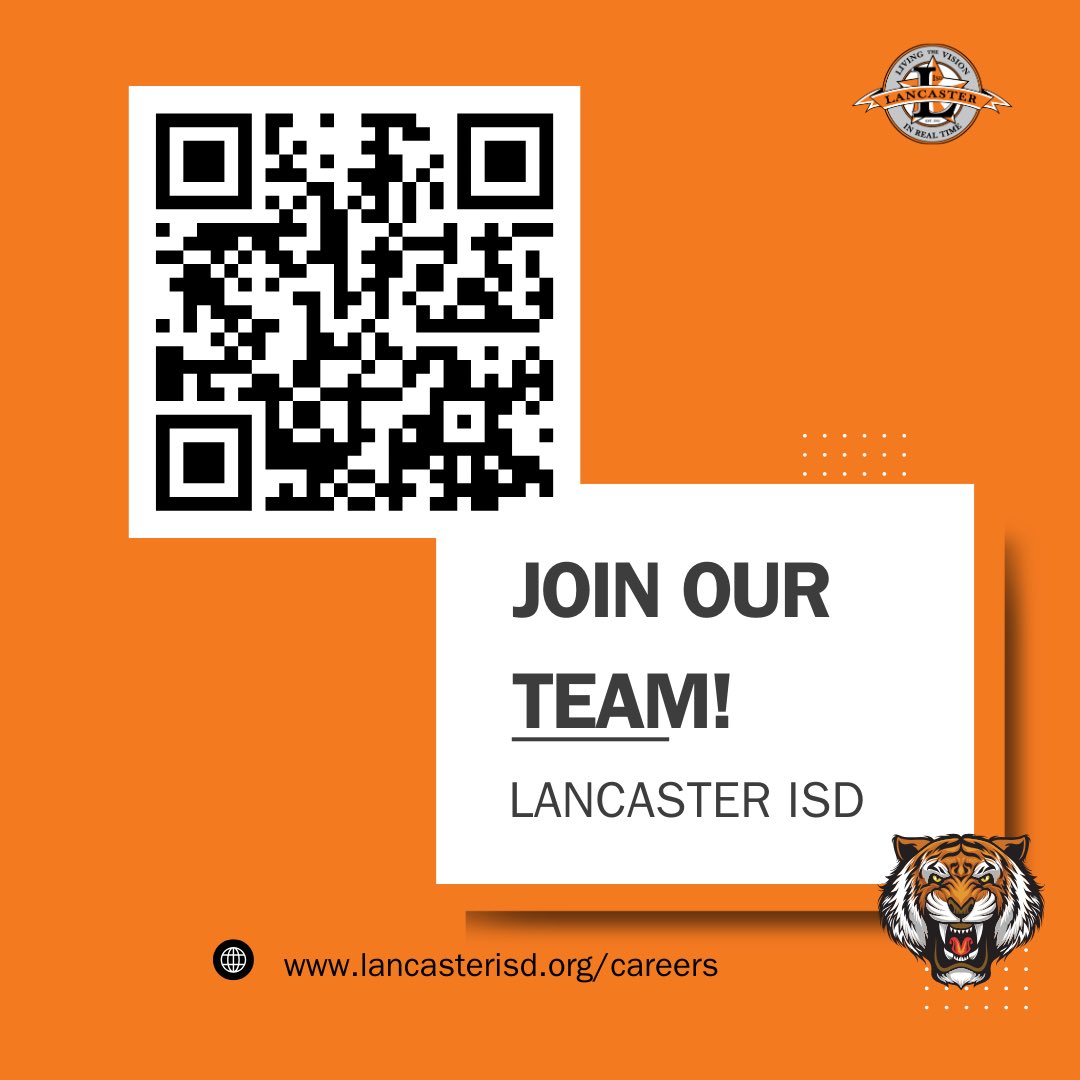Find your place in our wonderful community- check out the available positions at lancasterisd.org/careers and APPLY TODAY.

#DreamBelieveRoar #lancasterisd #LancasterISDHR #LISDHR #humanresourcesdevelopment #joinourteam #nowhiring #WelcomeToTheTeam #onboardingsuccess #LISDStrong