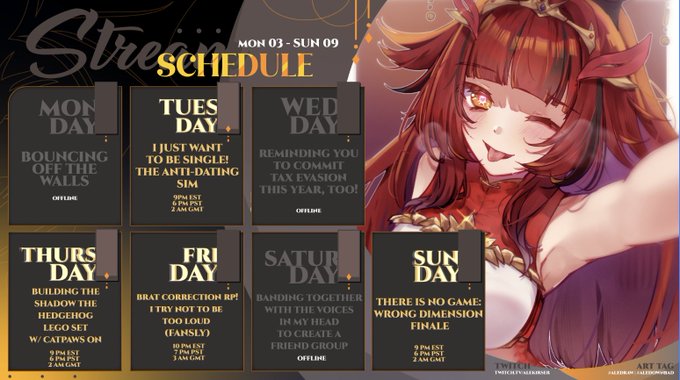 THIS WEEK'S SCHEDULE!✨⚔️(MARCH 3 -  9)   
mating season edition  
? rikataso https://t.co/m8nKpa2gpm