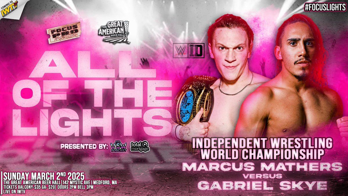 Now On Demand

<a href="/FocusProWrestle/">Focus Pro Wrestling</a> #FocusLights

<a href="/MarcusMathers1/">Marcus Mathers | マーカス・マザーズ</a> v <a href="/GabrielSkye_/">Gabriel Skye</a>
<a href="/bearbronsonBC/">Bear Bronson</a> v <a href="/aries_mani/">Mani Ariez</a>
<a href="/BrittnieBrooks/">brittnie brooks</a> v <a href="/notorious_mimi/">Notorious Mimi</a>
<a href="/DannyMilesUSA/">Danny Miles</a> v <a href="/milomirra_/">“Pogo” Milo Mirra</a>
<a href="/CharlesMas0n/">Charles Mason</a> v <a href="/BrianBayside/">Brian Bayside</a>
<a href="/MindEraserMG/">GRAÇA</a> v <a href="/smokeshow_ricky/">Ricky Smokes</a>
+ <a href="/the_gnomie/">Gabby Forza</a> &amp; more!

independentwrestling.tv/player/lP4EQzK…