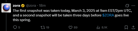 $ZORA Airdrop announced. 
These people tryna farm us again. Why take two snapshots?