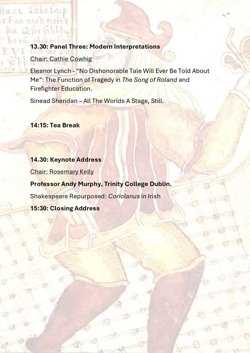 Just under two weeks left until this year's symposium and we have a fantastic schedule for the day! Professor Andy Murphy will close out the day with his keynote speech "Shakespeare Repurposed: Coriolanus in Irish". The countdown begins! 👇🏻