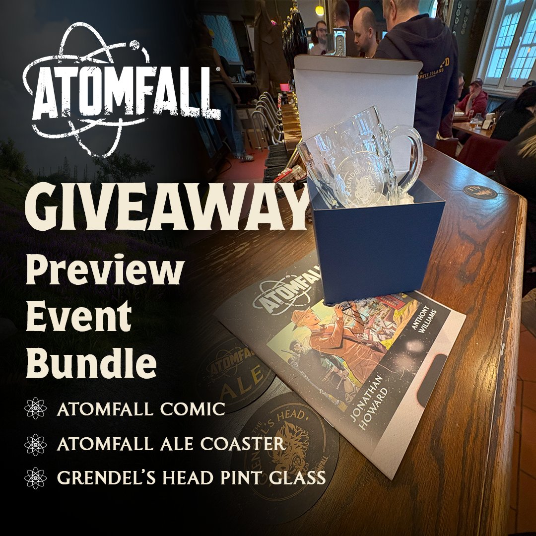 AtomfallGame's tweet image. 🐗The Grendel's Head was brought to life last week at our in person Atomfall event
🍺We wanted to bring a little piece of it to YOU at home

🎁We are giving away a Grendel's Head Pint glass, paired with a coaster and Atomfall comic

To enter:
⚛️Follow us here @AtomfallGame
💙Like…