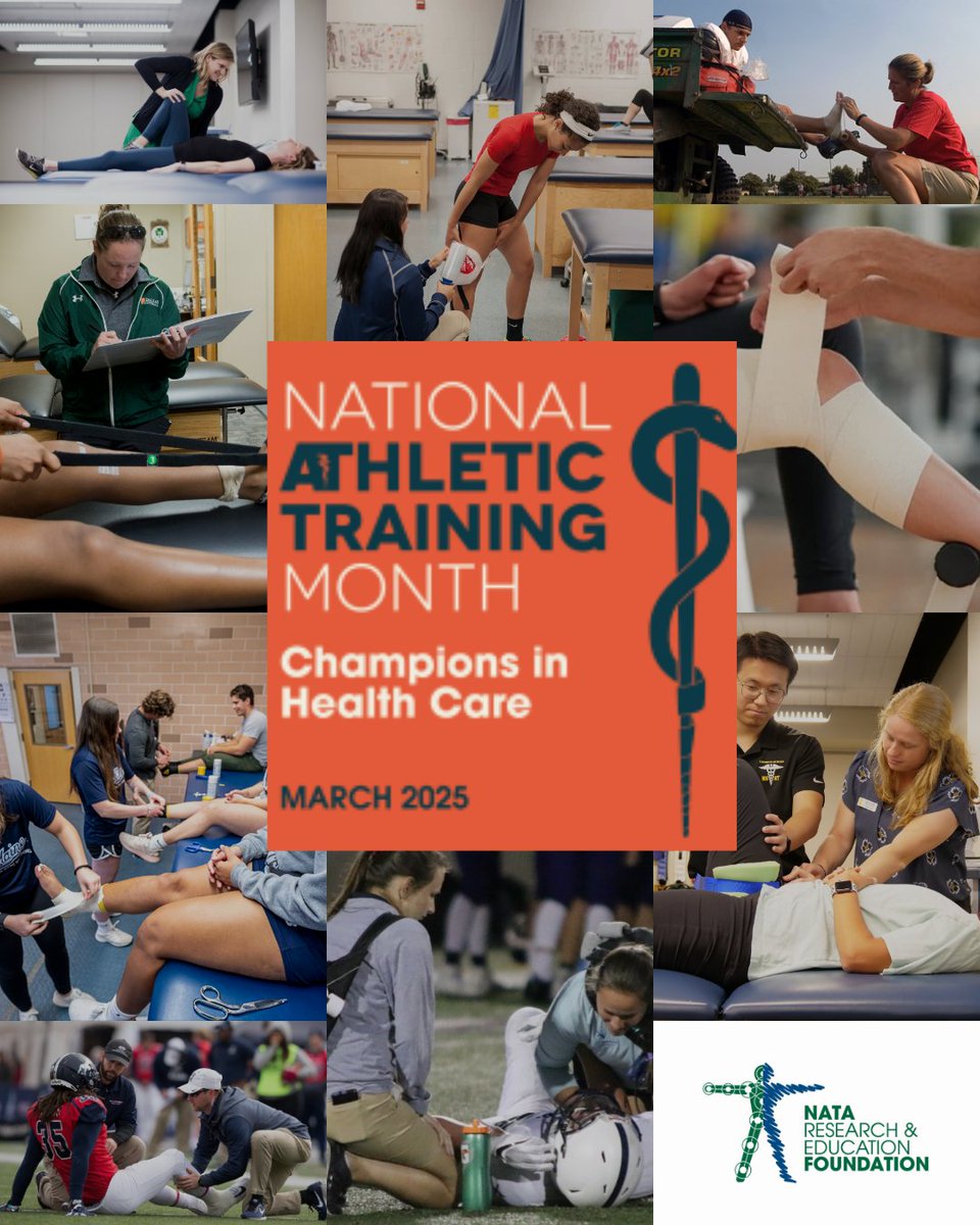 March is #NationalAthleticTrainingMonth! 🏅
Celebrating athletic trainers who ensure athletes are ready, treat injuries, and promote health.
Athletic Trainers are "Champions in Health Care" 💪

#NATM2025 #ChampionsInHealthCare #AthleticTrainers #NATA