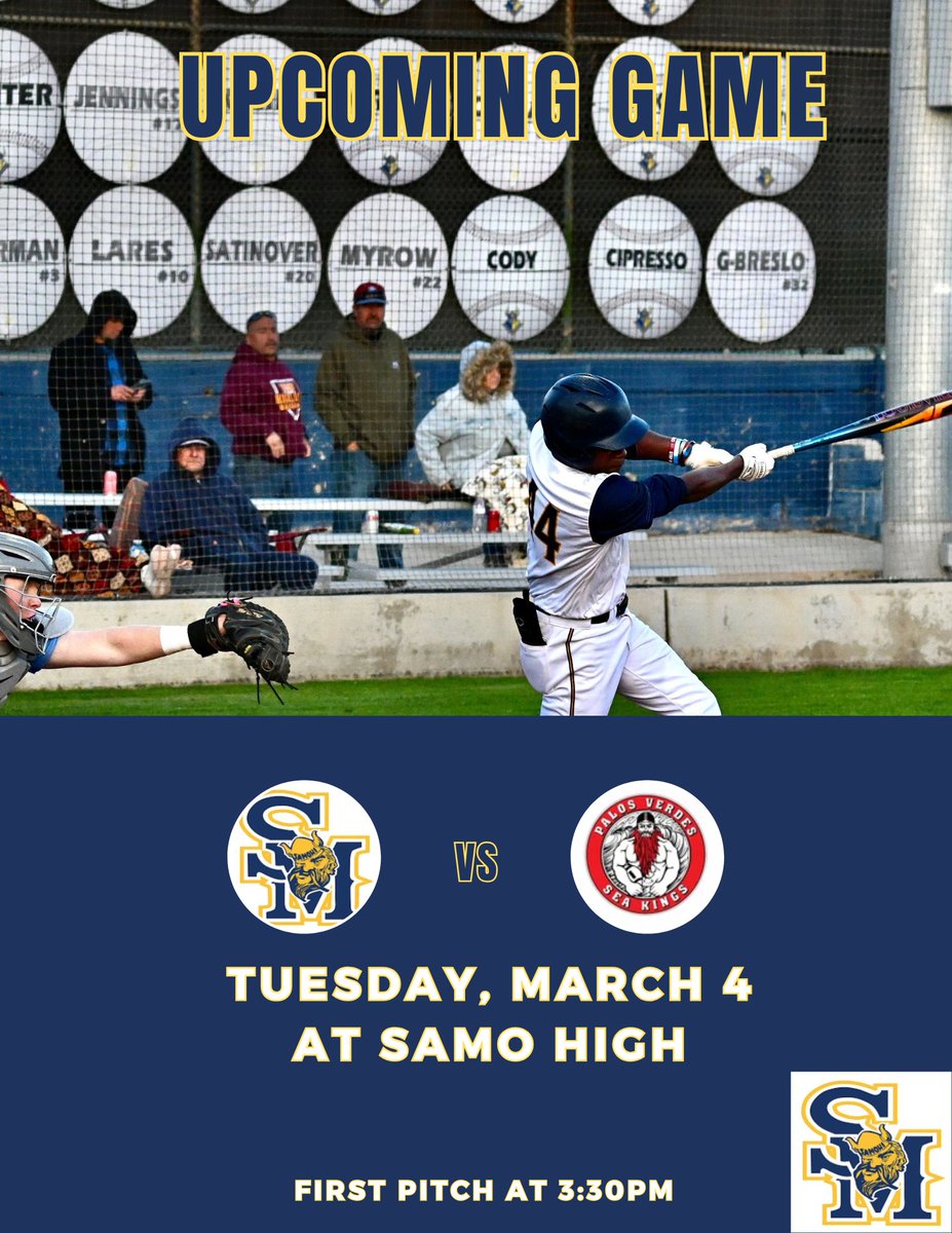 SAMO_Baseball's tweet image. Tomorrow's Game: Vs Palos Verdes at SAMO
First Pitch: 3:30PM
#GOSAMO #SAMOhiBASEBALL