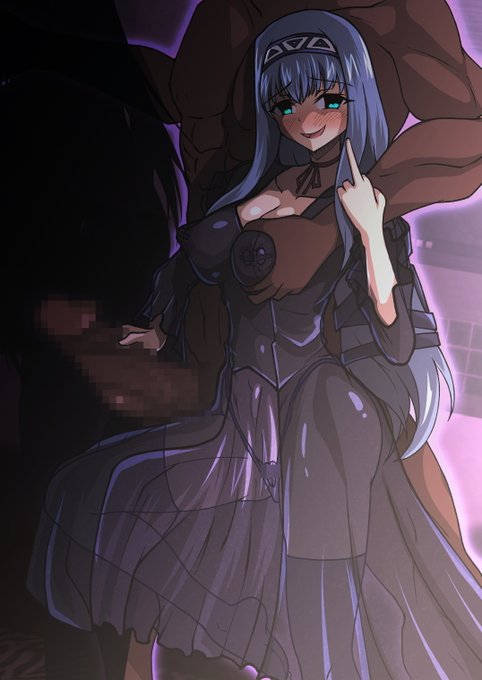 pixivリクエスト:らくがきプラン  その484
内容「寝取られ風で男といっしょに立ち、男に胸を揉まれながらこちらを馬鹿にしたような表情で見て、片方の手で男の胯間を撫でながらもう片方の手で中指を立ててこちらに向かってファックサインをしてるポーズのレヴェリー=メザーランスでお願いします」 