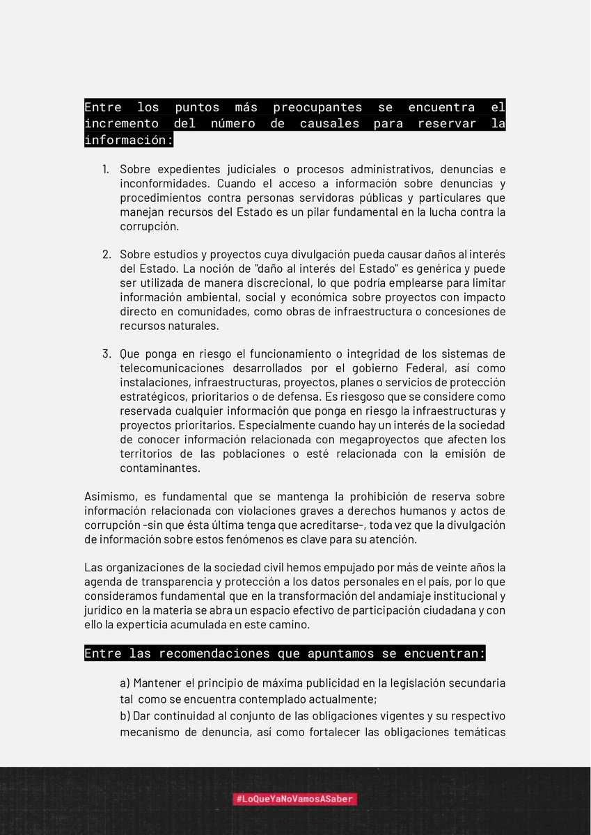 datacivica's tweet image. 📢 Rechazamos la aprobación de las reformas a las leyes secundarias de #transparencia sin mecanismos de participación. Éstas ponen en riesgo nuestro derecho a saber al aumentar el número de causas para reservar información 🔐. 

Hacemos un llamado a impulsar un #ParlamentoAbierto…