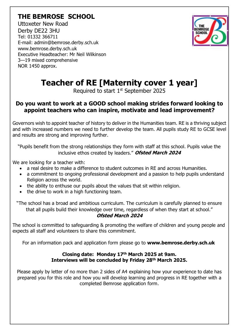 MissSaulRE's tweet photo. Join a WONDERFUL Hums department &amp; vigorously wave the RE flag in my absence! Full cohort GCSE (AQA Spec A), Inter Faith celebrations, links to local faith groups, focus on Religion, Philosophy &amp; Ethics, lots of potential for extracurriculars! 👩‍🏫👨‍🏫✝️☪️🪯🔯https://t.co/i9o5wzpuep https://t.co/zAmSmhcsRq