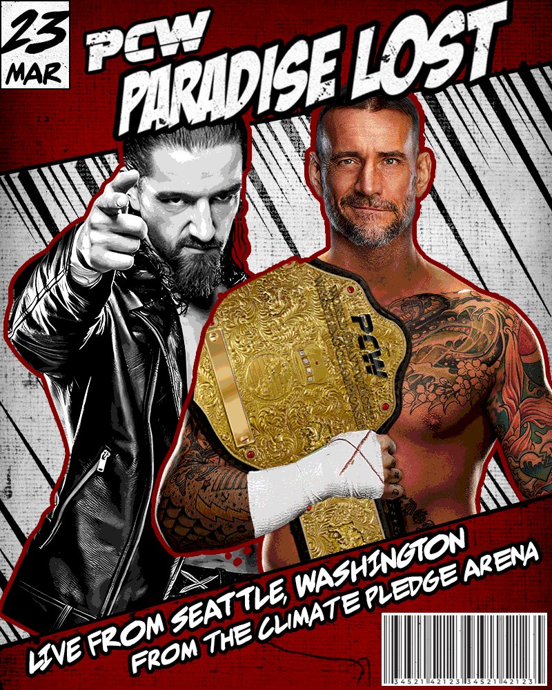 As we move closer to the event, we are announcing the official poster for #PCWParadiseLost25! The poster features our current reigning PCW World Heavyweight Champion <a href="/a55_h01e/">𝐓𝐇𝐄 𝐋𝐀𝐒𝐓 𝐎𝐔𝐓𝐋𝐀𝐖</a> and the challenger, <a href="/MidasTouchMatt/">Matt Miles</a>! Stay tuned for more matches to be announced for this event!