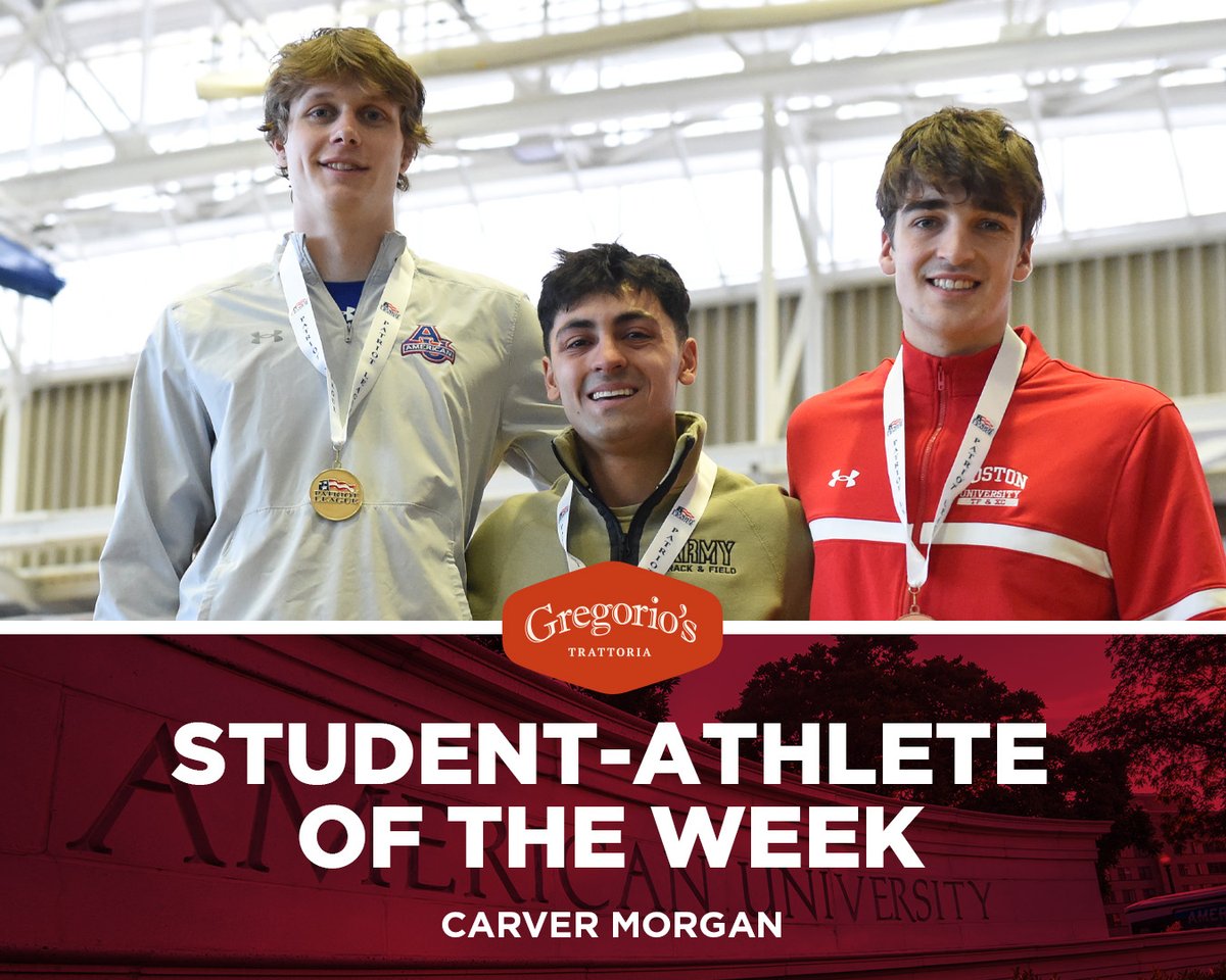 American U. Eagles (@aueagles) on Twitter photo After earning a 🥇 and a 🥈 medal at the PL Indoor Track & Field Championships, junior Carver Morgan of <a href="/AU_TrackXC/">AU Track & XC</a> is our Gregorio's Student-Athlete of the Week!
It's the first such honor for Morgan, and the best finishes of his career at a PL meet.
➡️ aueagles.link/aow28 After earning a 🥇 and a 🥈 medal at the PL Indoor Track & Field Championships, junior Carver Morgan of <a href="/AU_TrackXC/">AU Track & XC</a> is our Gregorio's Student-Athlete of the Week!
It's the first such honor for Morgan, and the best finishes of his career at a PL meet.
➡️ aueagles.link/aow28