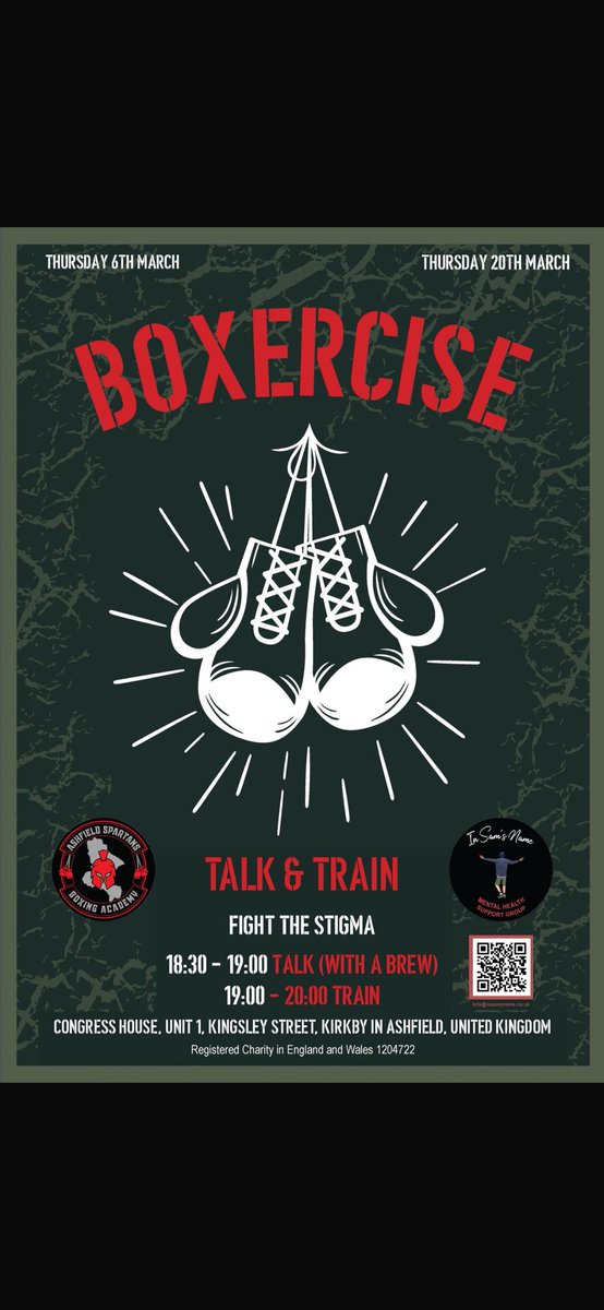 We have our first meet for our Retford group this evening.

We also have our first In Sam’s Name For Her meet in Worksop on Thursday evening, aswell as, Boxercise group on Thursday in Kirkby-In-Ashfield.

#mentalhealth #alreytbod #retford  #worksop #kitkbyinashfield #bassetlaw