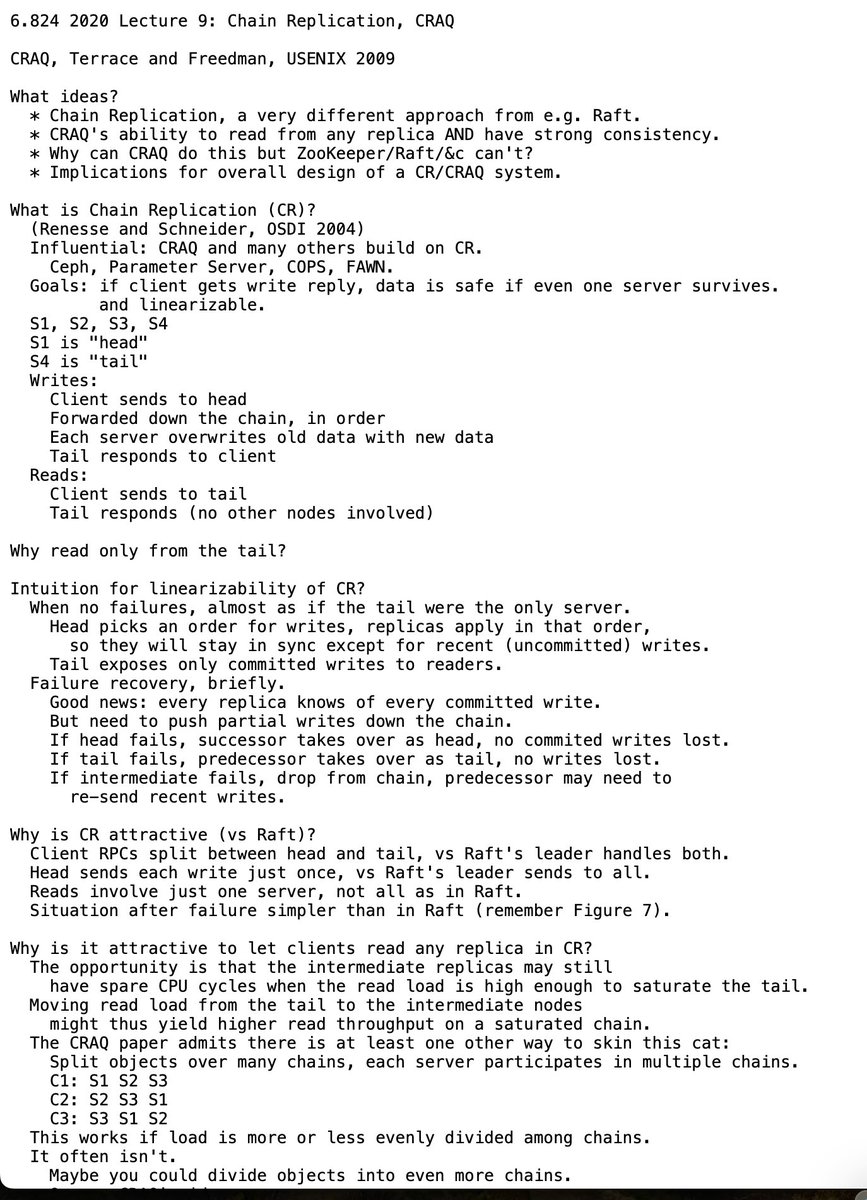 Since Chain Replication with Apportioned Queries (CRAQ) is in the news because of DeepSeek 3FS, it's a good time to revisit the MIT 6.824 FAQ on the paper.