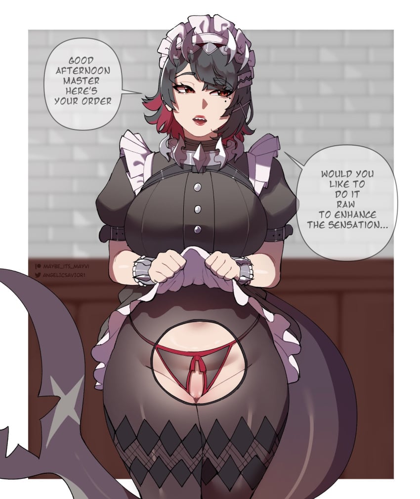 Azuremaid's tweet photo. “Oh reader, time for your afternoon meal? I hope it's enough for you until dinner. Just make sure to leave some room for dessert.” 💋 

#Maidmonday https://t.co/mUEcXn65GG