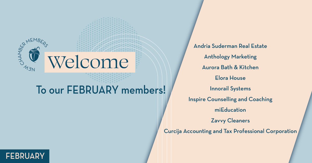 👋 A big 'hello' to our new members in February! Welcome to the #guelphchamber family!🤝
We look forward to networking with you at our Member Mingle on March 12th. Meet our new President &amp; CEO, Andy Veilleux, and cheer on the Guelph Storm! 
Register now: bit.ly/3Xmi2Ac